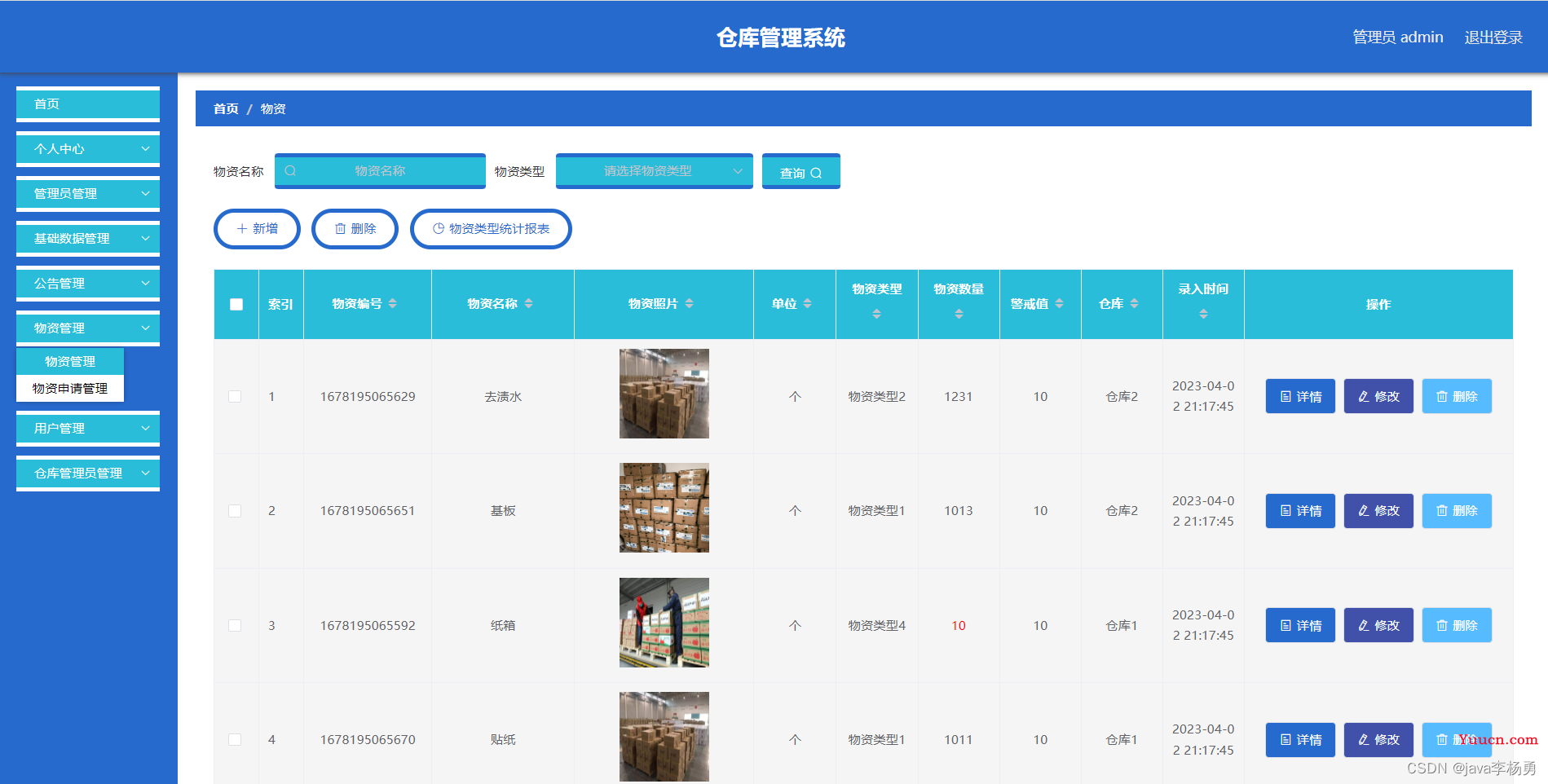 基于Java+SpringBoot+Vue前后端分离仓库管理系统设计实现